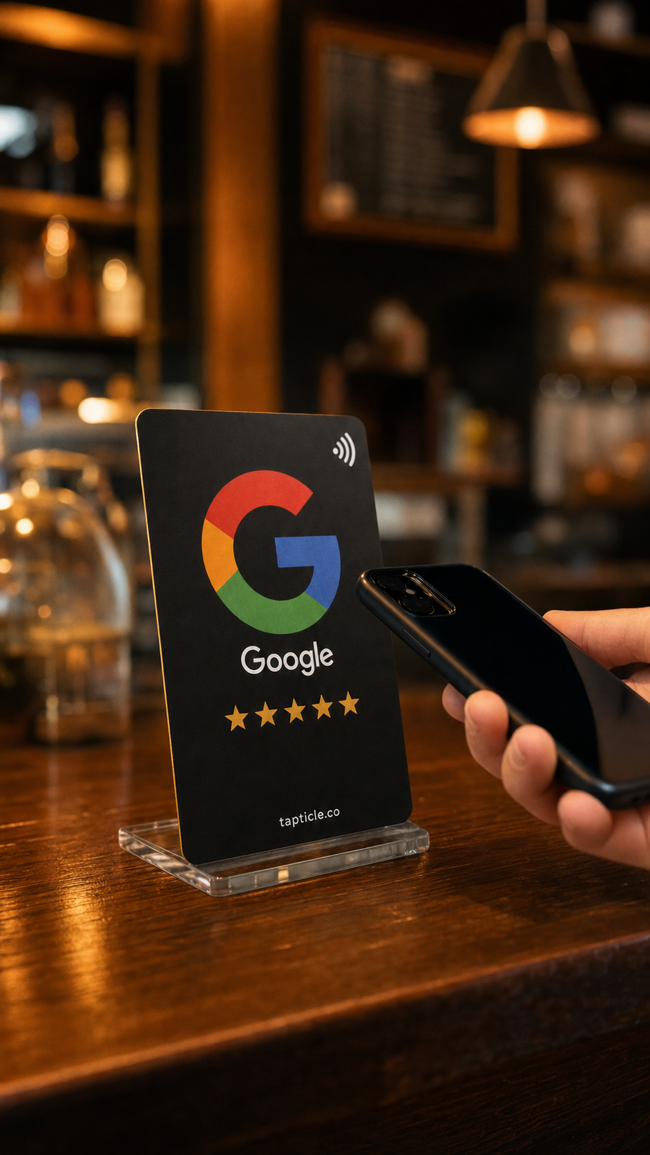 Customer tapping phone on Tapticle card